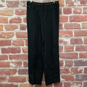 Peter Nygard Pants Womens Size 16 Black Studded Linen Blend Casual Work Trousers